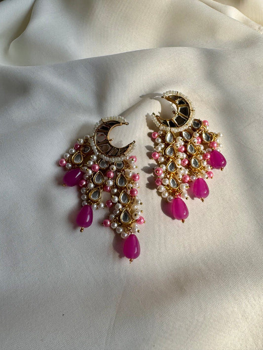 ~GULAABI CHAAND KUNDAN EARRINGS~