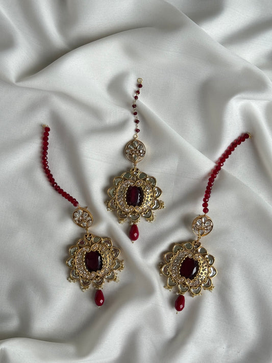 ~MEHER GUL KUNDAN EARRINGS WITH TEEKA~