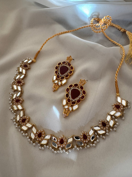 ~FIONA KUNDAN SET IN MAROON WITH MIRAAS EARRINGS~