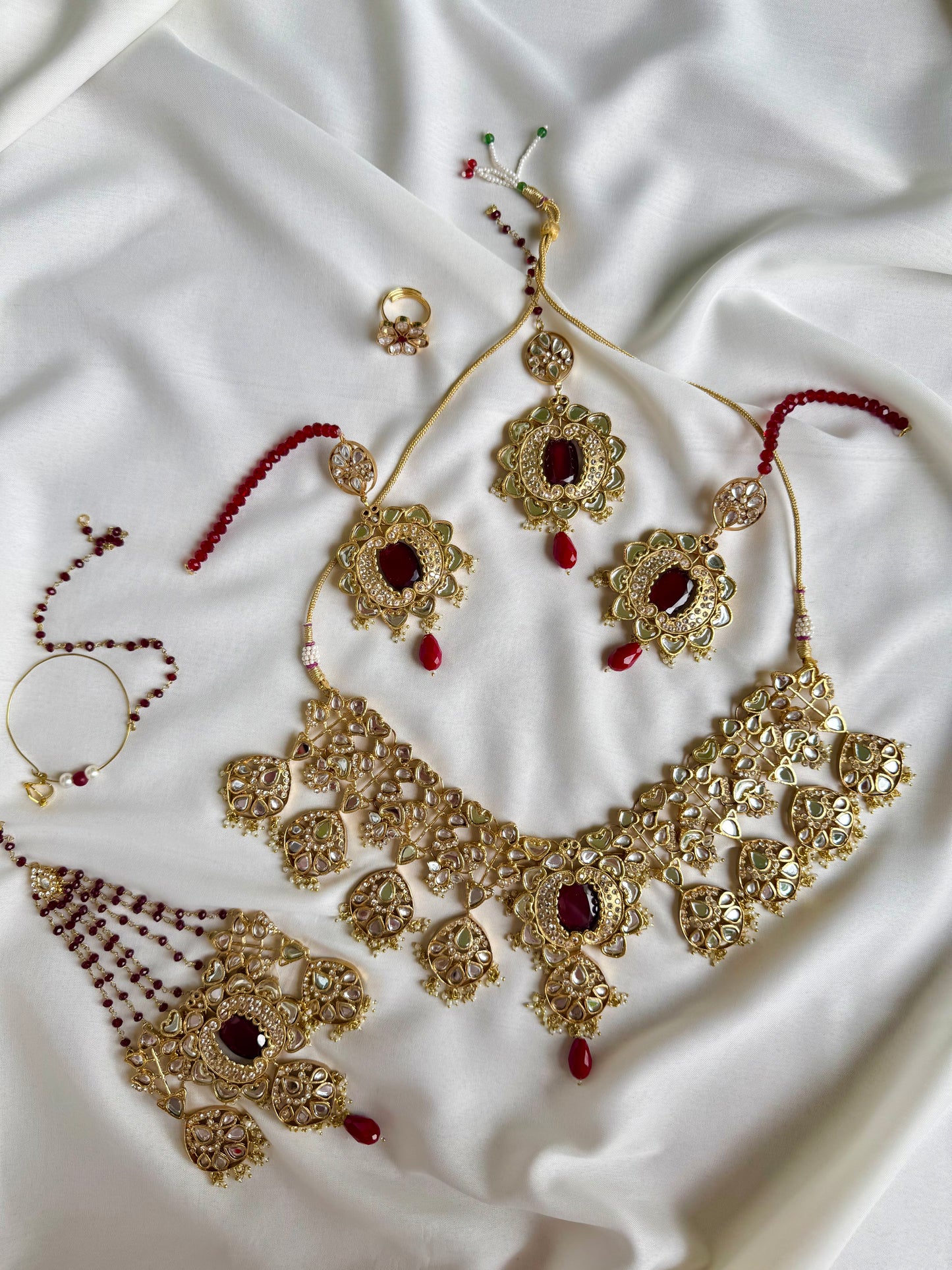 ~MEHER GUL KUNDAN AND RUBY BRIDAL SET~